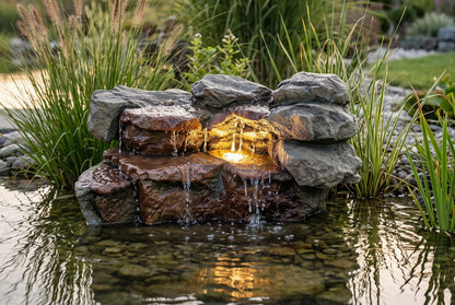 Teichwasserfall mit LED & Pumpe 500 L/h – Wasserfall Felsen für Gartenteich