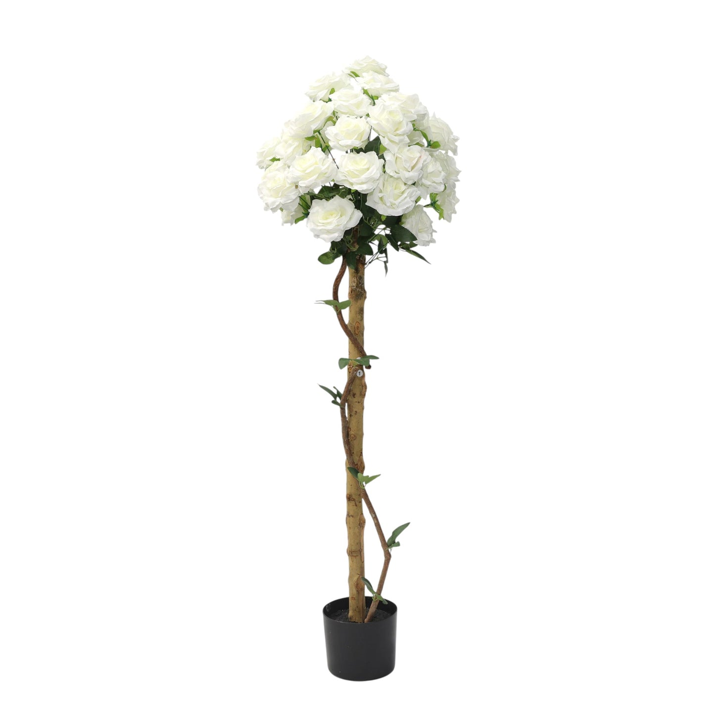 Künstliche Stockrose weiß – Kunstpflanze mit Echtholzstamm – 120 cm / 150 cm – realistische Rosen Deko für Wohnzimmer, Hochzeit, Event & Location