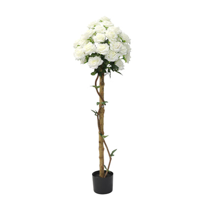 Künstliche Stockrose weiß – Kunstpflanze mit Echtholzstamm – 120 cm / 150 cm – realistische Rosen Deko für Wohnzimmer, Hochzeit, Event & Location