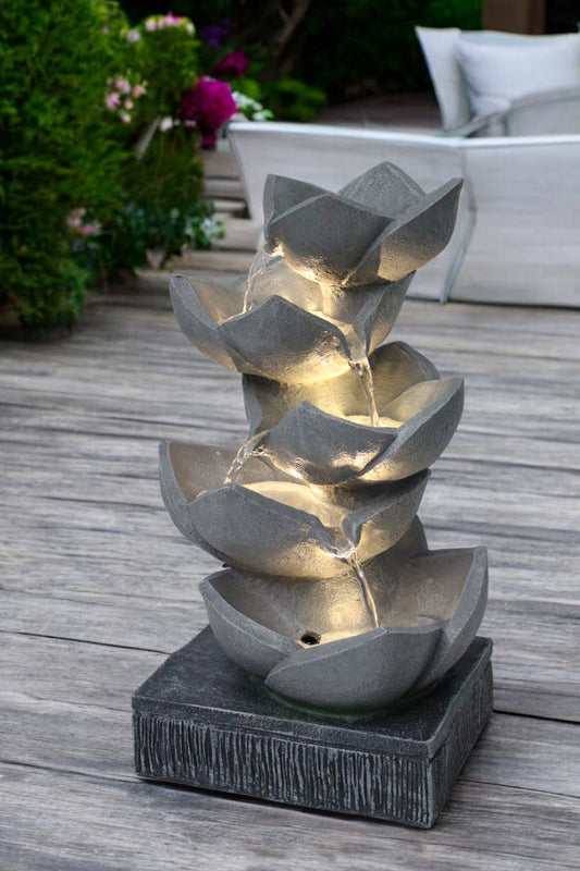 Springbrunnen BK901 mit LED Beleuchtung Gartenbrunnen Skulptur Gartenfigur Wasserspiel 47cm Kaskade