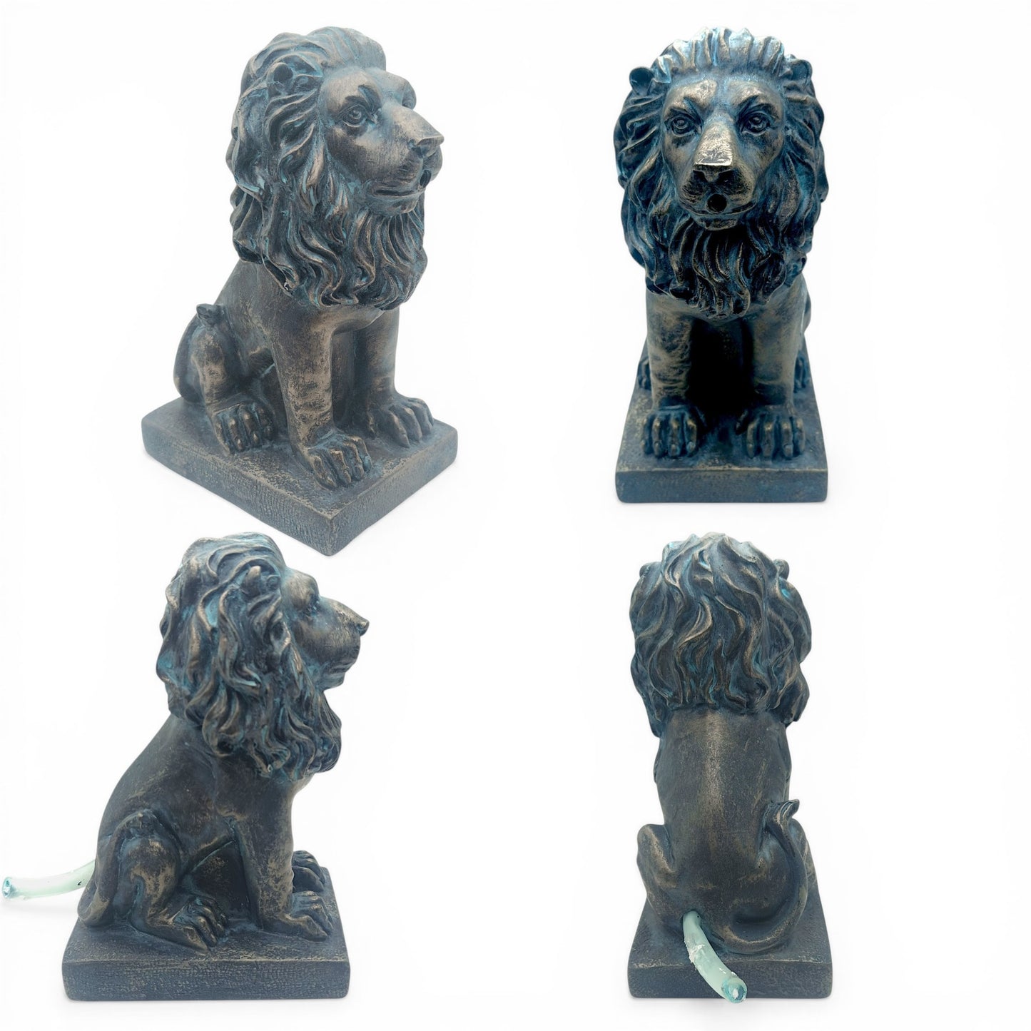 Löwe Solar Brunnen Wasserspeier solarbetrieben – Teichfigur mit Solarpumpe & Wasserspiel – Gartendeko aus Polyresin in Bronze-Optik 21×13x10 cm Solarteichfigur für Gartenteich & Wasserlauf
