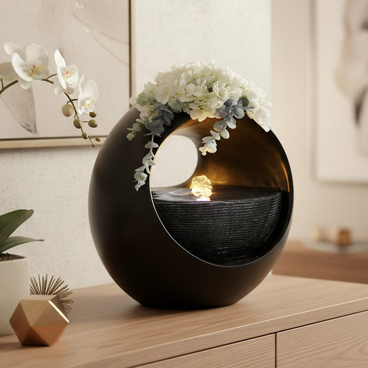 Zimmerbrunnen Blumenvase schwarz BK915 mit LED Beleuchtung Tischbrunnen Vase modern Brunnen Wasserspiel 29 x 30 cm