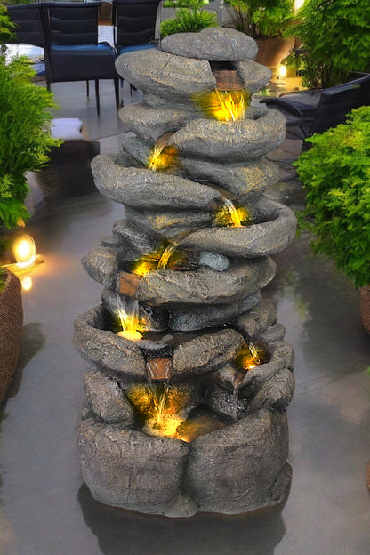 Großer Gartenbrunnen BK902 mit LED Beleuchtung Felsen Wasserfall Springbrunnen Gartendeko Groß