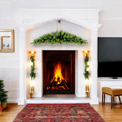 Künstliche Tannengirlande Türbogen Weihnachtsgirlande 180 cm mit roten Ilex Beeren Weihnachtsdekoration