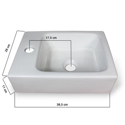 Waschbecken Hängewaschbecken Aufsatzwaschbecken 38,5 x 28 cm Gäste-WC Wandwaschbecken Keramik
