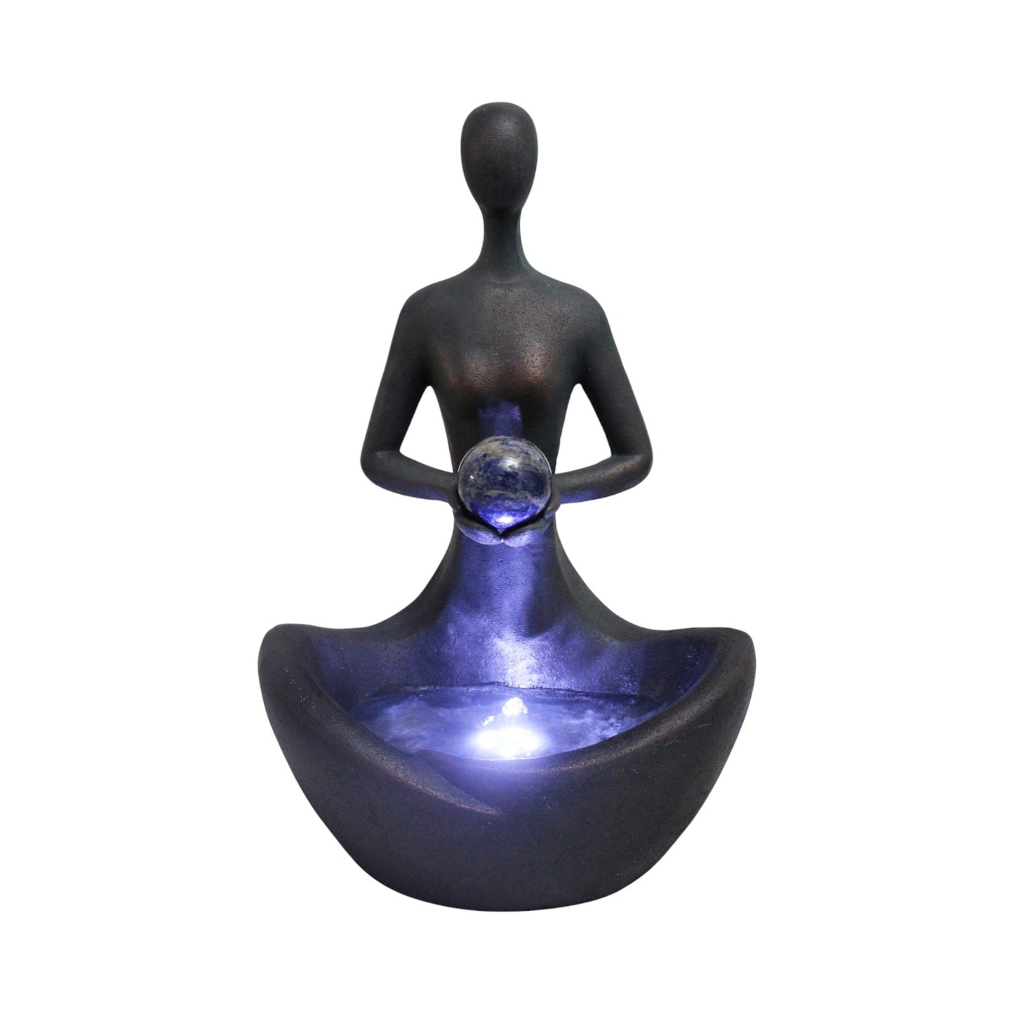 Yoga Brunnen mit Beleuchtung und Sodalith Kugel Heilstein 41 cm Zimmerbrunnen Springbrunnen
