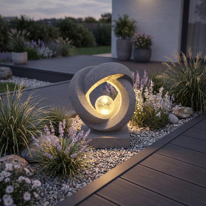 Solarleuchte Skulptur Granit-Optik moderne Solarlampe Gartendeko beleuchtet  31x38 cm