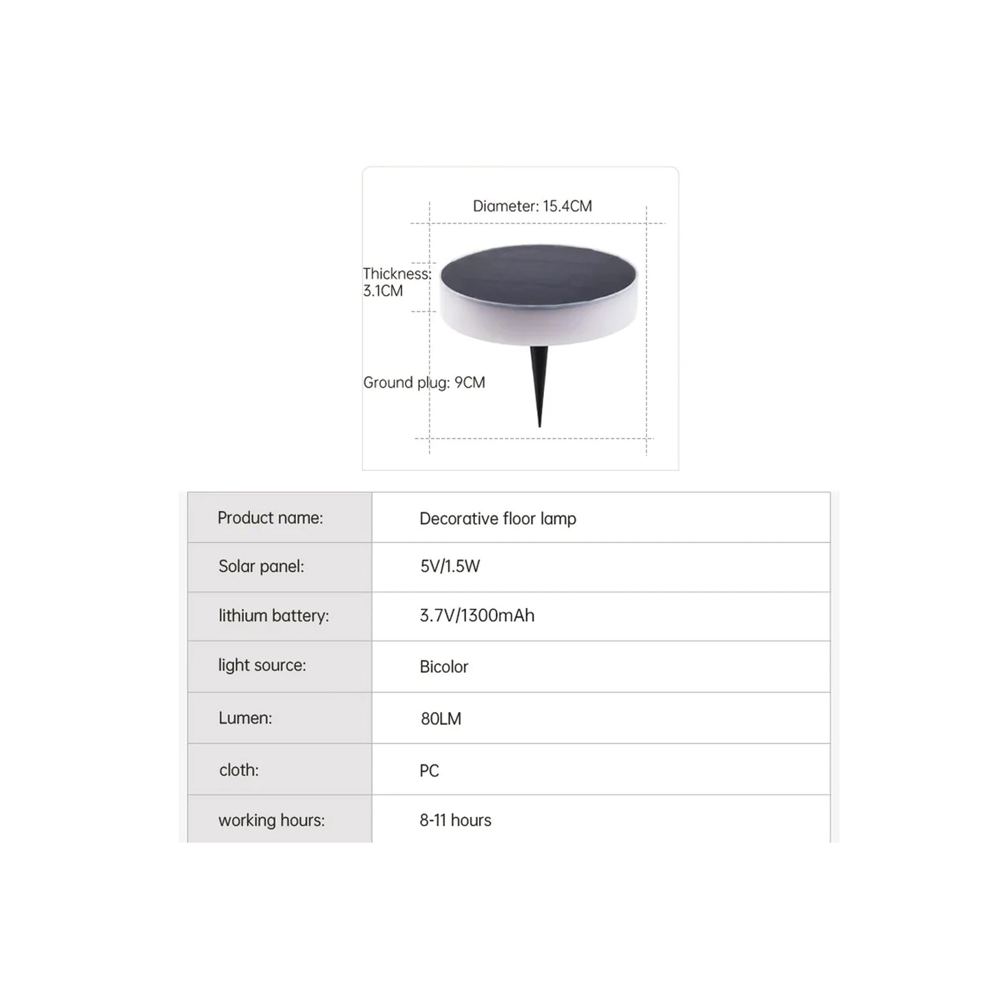 Design Solarleuchte rund 15 cm Tischlampe Gartenlampe kabellos Wandlampe Solarampe Tischlampe