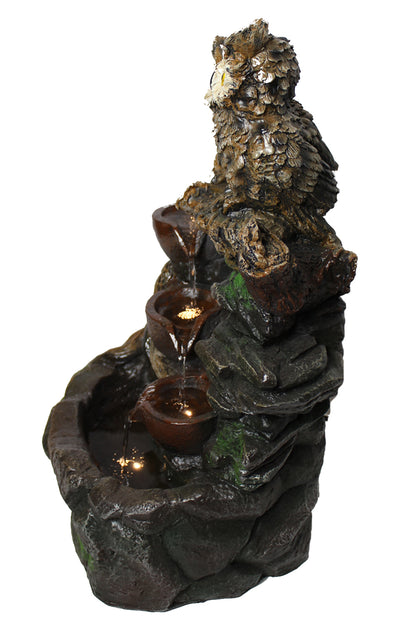 Gartenbrunnen Eule mit LED Beleuchtung Springbrunnen