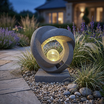 Solarleuchte Skulptur Granit-Optik moderne Solarlampe Gartendeko beleuchtet  31x38 cm