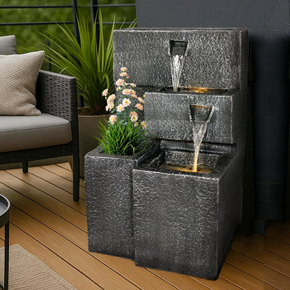 Solar Gartenbrunnen Grada bepflanzbar mit LED Beleuchtung Springbrunnen Akku Funktion