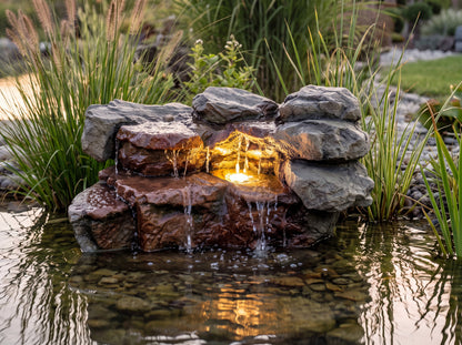 Teichwasserfall mit LED & Pumpe 500 L/h – Wasserfall Felsen für Gartenteich