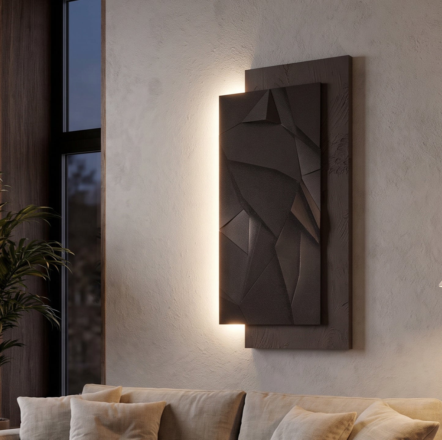 LED Wandbild mit Beleuchtung 50x100 cm, Modernes Geometrisches Wandbild, Strukturierte Sandsteinoberfläche, Indirekte Warmweiße LED, Dimmbar, Fernbedienung, Wanddeko