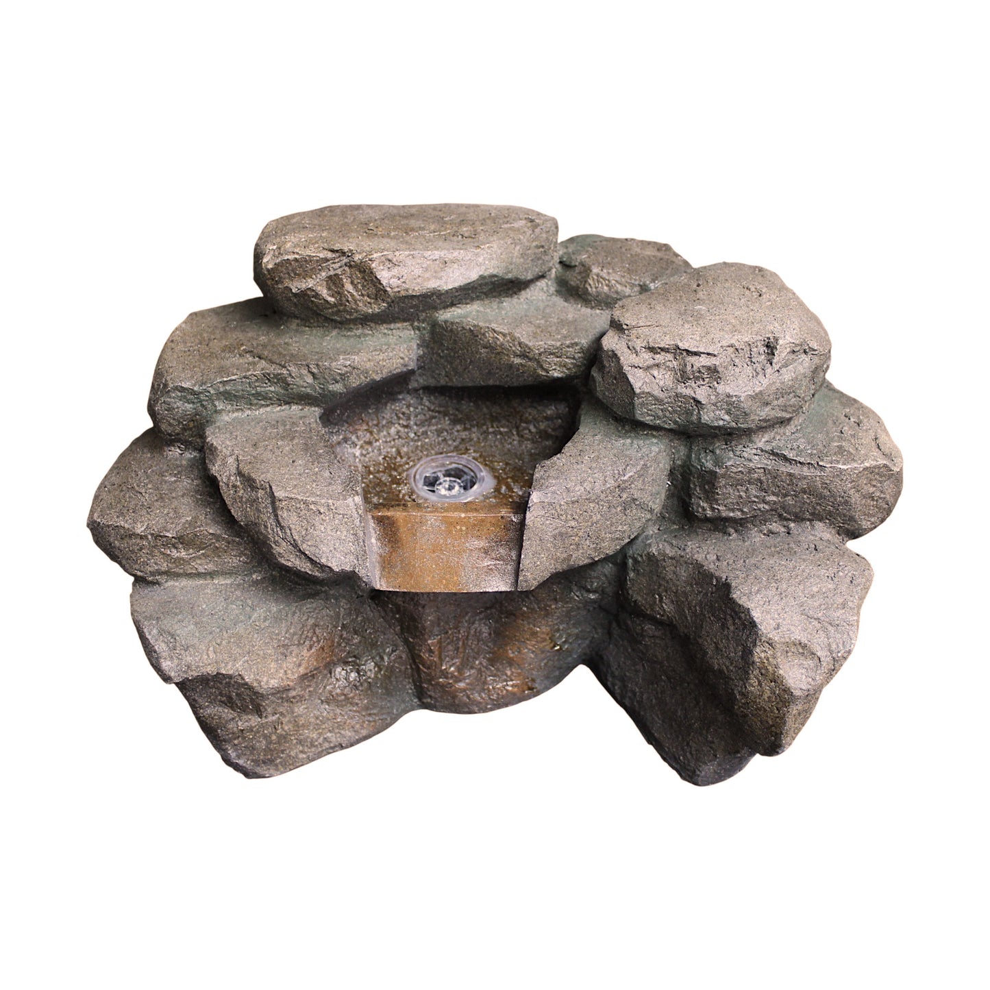 Kunstfelsen Wasserfall mit LED für Teich – Komplett Set inkl. 5W Pumpe & Schlauch Teichdeko in Steinoptik Wasserspiel für Gartenteich