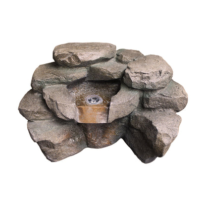 Kunstfelsen Wasserfall mit LED für Teich – Komplett Set inkl. 5W Pumpe & Schlauch Teichdeko in Steinoptik Wasserspiel für Gartenteich
