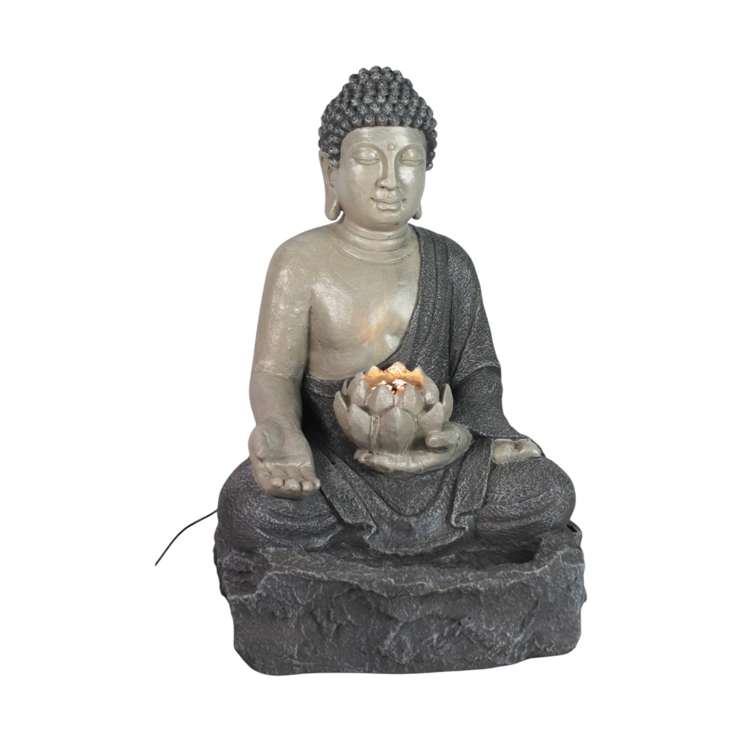 Springbrunnen Buddha mit LED Beleuchtung Zimmerbrunnen Gartenbrunnen Polyresin 56 cm Gartendekoration