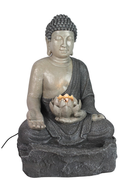 Springbrunnen Buddha mit LED Beleuchtung Zimmerbrunnen Gartenbrunnen Polyresin 56 cm Gartendekoration
