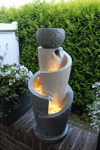 Gartenbrunnen mit LED Beleuchtung 66 cm mit Dekobecken Springbrunnen Wasserspiel