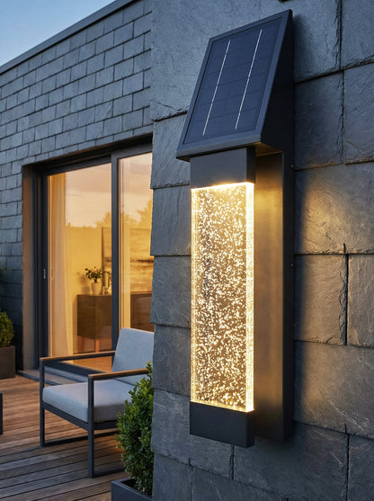 Solar Außenwandleuchte Edelstahl mit Acrylglas Luftblasen LED warmweiß, Solar Wandlampe mit Fernbedienung & Dämmerungssensor, moderne Außenbeleuchtung Garten Terrasse Hauswand