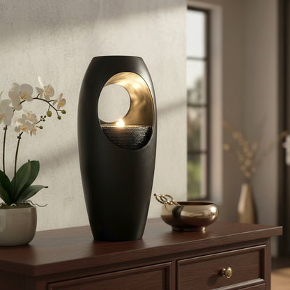 Zimmerbrunnen Blumenvase schwarz BK916 mit LED Beleuchtung Tischbrunnen Vase modern Brunnen Wasserspiel 45 cm