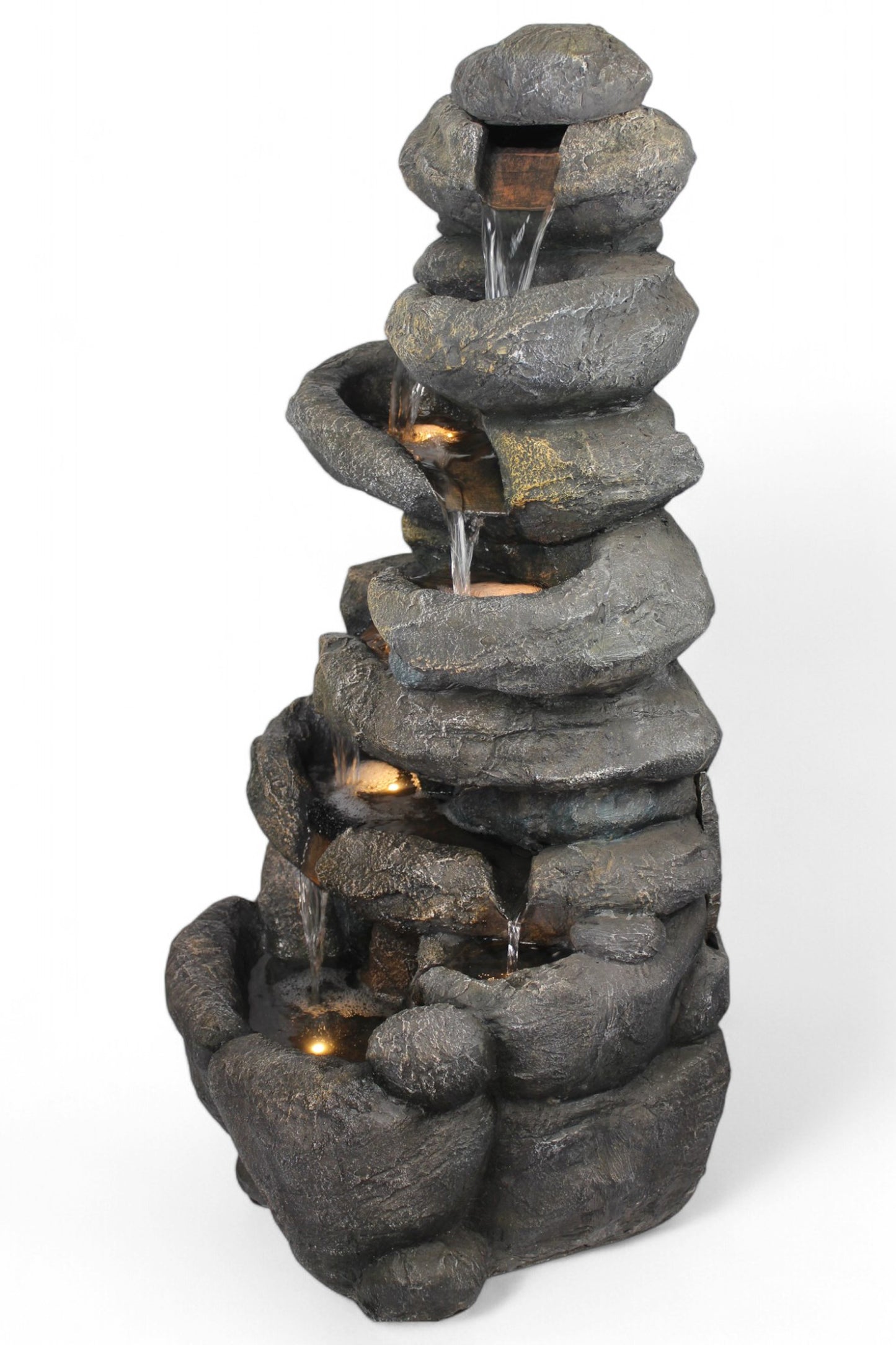 Großer Gartenbrunnen BK902 mit LED Beleuchtung Felsen Wasserfall Springbrunnen Gartendeko Groß