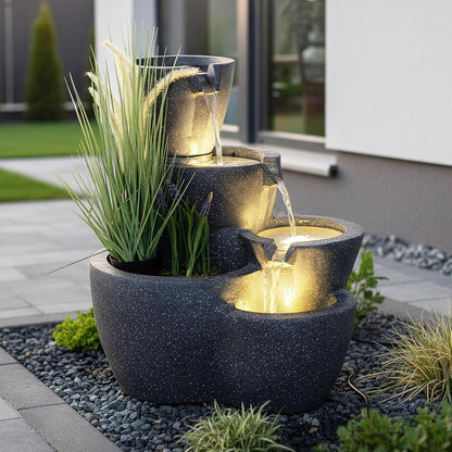 Solar Gartenbrunnen Botana warmweiß Springbrunnen Solarbrunnen bepflanzbar mit LED Beleuchtung
