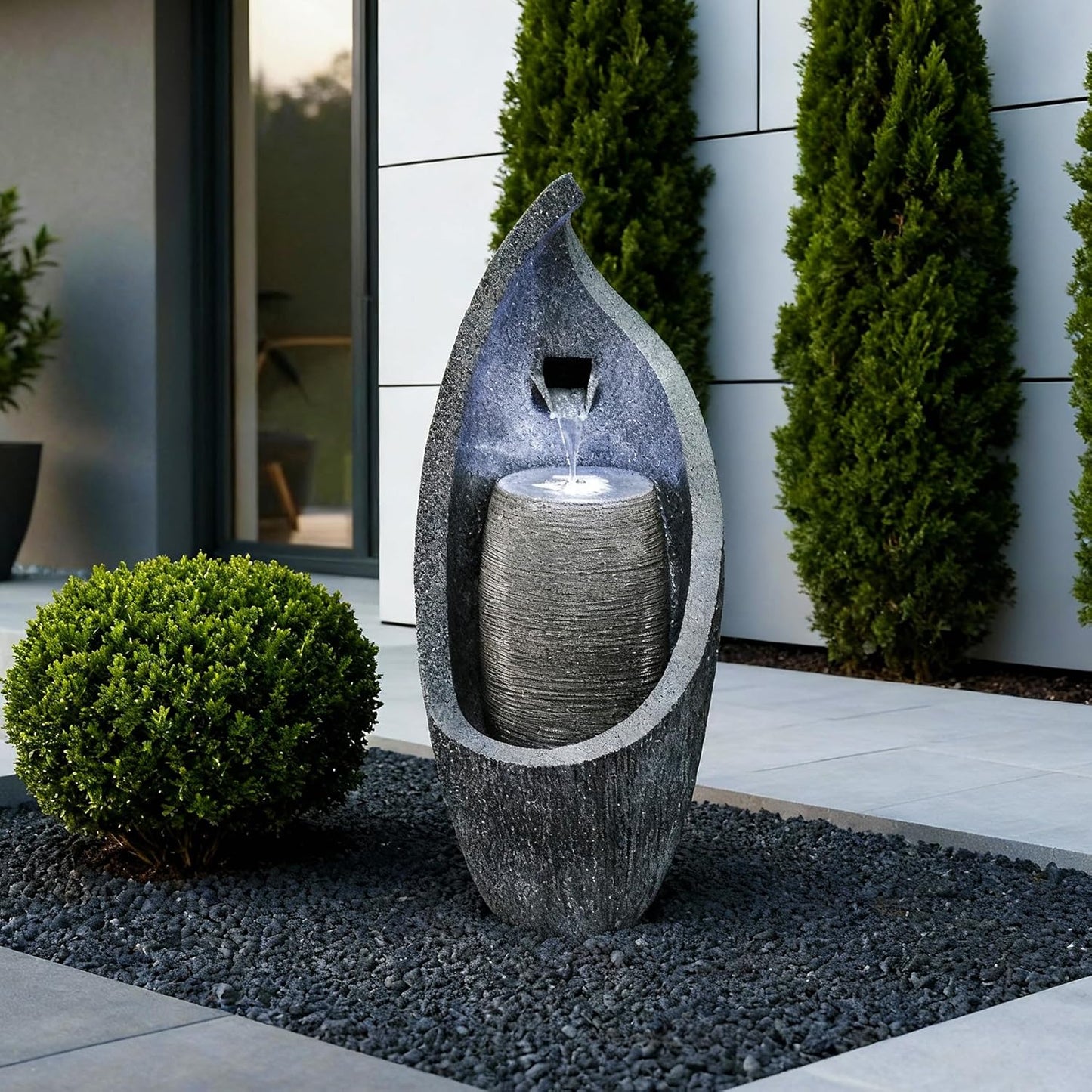 Moderner Gartenbrunnen mit LED Beleuchtung 83 cm Zimmerbrunnen Springbrunnen BK704