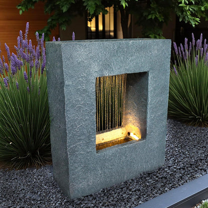 Gartenbrunnen mit LED Beleuchtung 65x53 cm Zimmerbrunnen Brunnen Steinoptik Regen Wasserfall