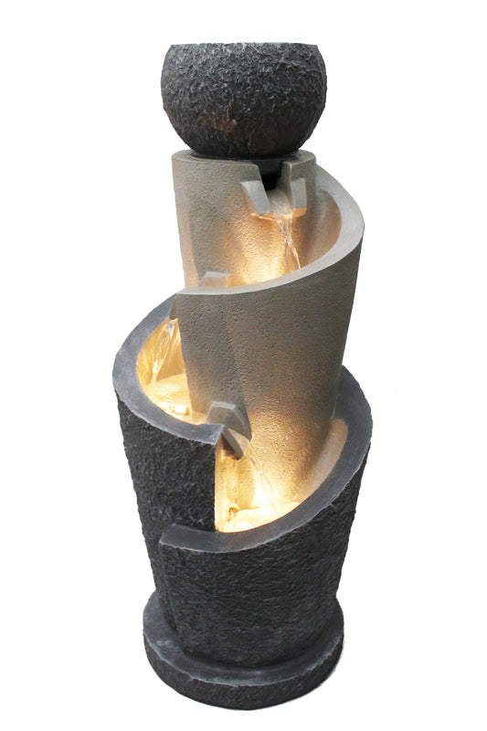 Gartenbrunnen mit LED Beleuchtung 66 cm mit Dekobecken Springbrunnen Wasserspiel