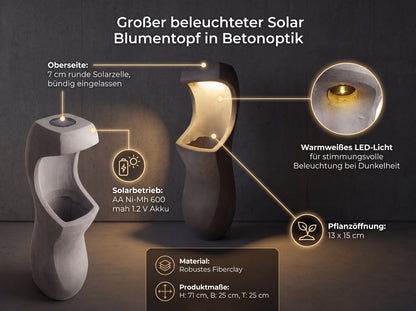 Design Pflanzkübel mit Solar LED Beleuchtung WIN 33 – 71 cm Blumentopf in Betonoptik, großer Blumentopf für Garten & Terrasse, wetterfest, beleuchtet