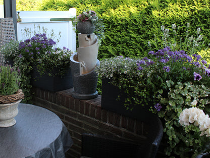 Gartenbrunnen mit LED Beleuchtung 66 cm mit Dekobecken Springbrunnen Wasserspiel