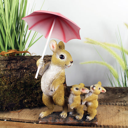 Dekofigur Hasen Familie mit Regenschirm Tierfigur Gartenfigur 19x26 cm