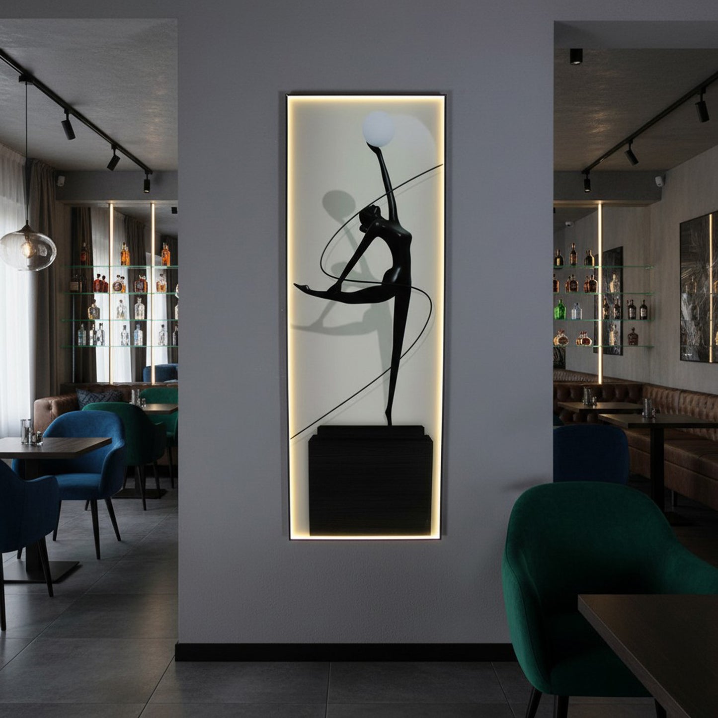 LED Wandbild Tänzerin Glas mit Beleuchtung – Modernes Lichtbild mit warmweißer LED, Fernbedienung, USB, 50×140 cm WD009