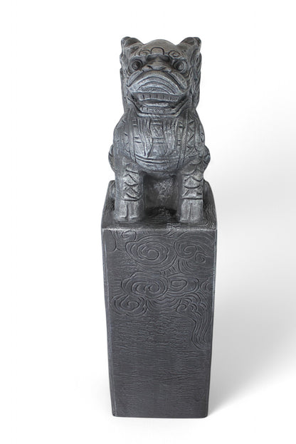 Asiatische Drachen-Stele 79 cm – Wetterfeste Gartendeko in Steinoptik aus Polyresin – Japanische Statue für Garten, Teich & Terrasse