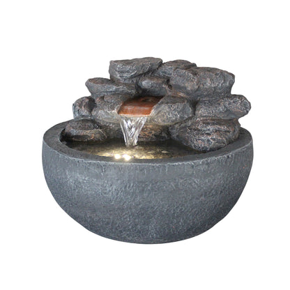 Runder Gartenbrunnen & Zimmerbrunnen TP3004 Ø42 cm – Kompakter Wasserfallbrunnen in Steinoptik mit warmweißer LED