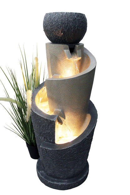 Gartenbrunnen mit LED Beleuchtung 66 cm mit Dekobecken Springbrunnen Wasserspiel