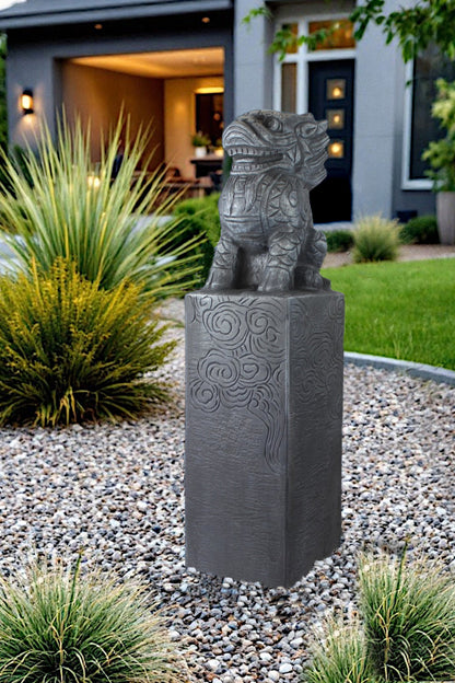 Asiatische Drachen-Stele 79 cm – Wetterfeste Gartendeko in Steinoptik aus Polyresin – Japanische Statue für Garten, Teich & Terrasse