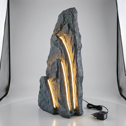 Großer LED Leuchtfelsen Garten 80 cm, beleuchtete Felsdeko mit warmweißen LED-Stripes, realistische Steinoptik aus Polyresin, 12V IP44 Netzteil, 3 m Kabel, Outdoor Gartenbeleuchtung für Terrasse & Eingangsbereich