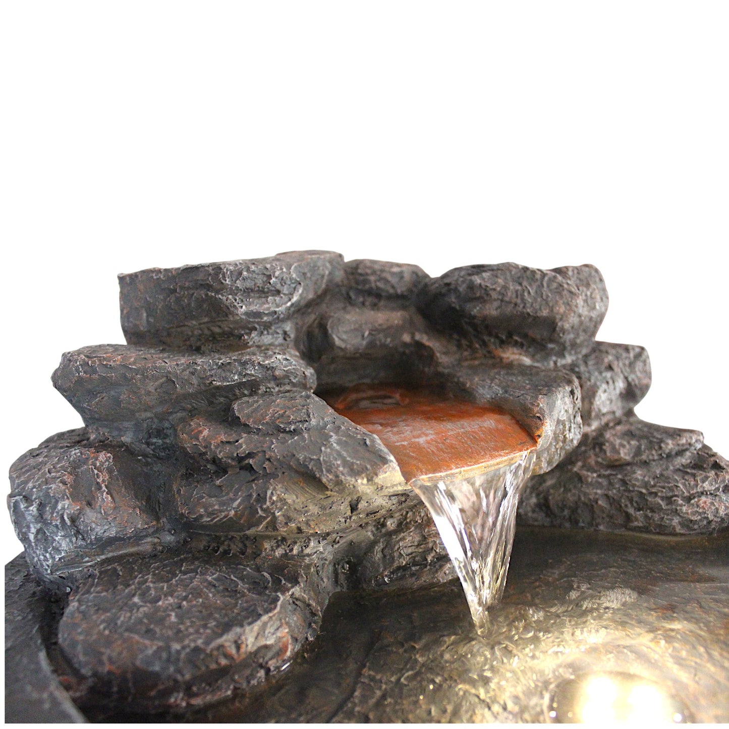 Runder Gartenbrunnen & Zimmerbrunnen TP3004 Ø42 cm – Kompakter Wasserfallbrunnen in Steinoptik mit warmweißer LED