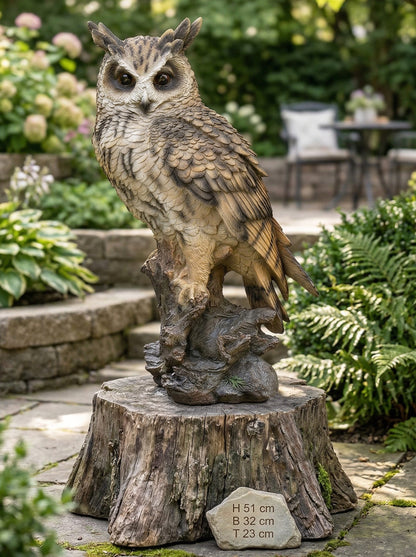 Gartenfigur Eule lebensgroß 51 cm – sehr realistische Eulenfigur aus Polyresin – naturgetreue Dekofigur für Garten, Terrasse & Balkon – wetterfeste Tierfigur Gartendeko