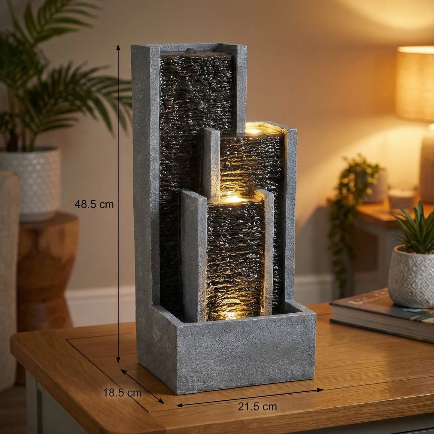 Springbrunnen Wasserwand Zimmerbrunnen mit LED Beleuchtung 48,5 cm Balkonbrunnen Wasserspiel BK914 Gartenbrunnen