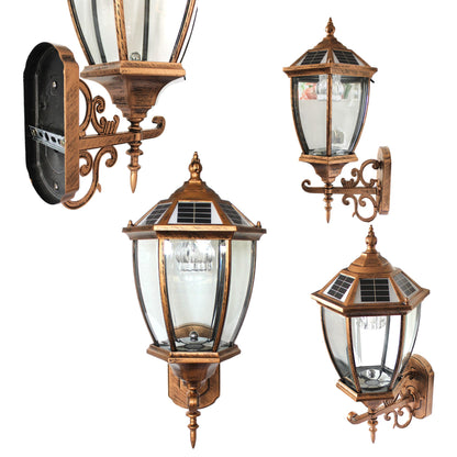 Solar Außenwandleuchte im Vintage Design – LED Gartenlaterne für die Wand kabellos, Warmweiß oder Kaltweiß wählbar, Dämmerungssensor, IP55 wetterfest Aluminium & Glas
