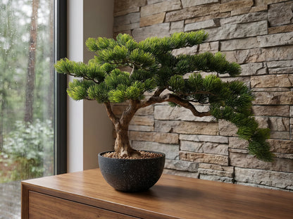 künstlicher Bonsai 60 cm im Topf, Premium Kunstbonsai mit festem Kiesbett, dekorativer Bonsaibaum kunstpflanze