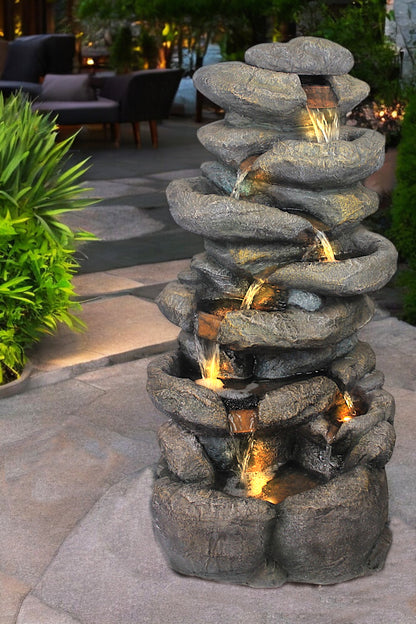 Großer Gartenbrunnen BK902 mit LED Beleuchtung Felsen Wasserfall Springbrunnen Gartendeko Groß
