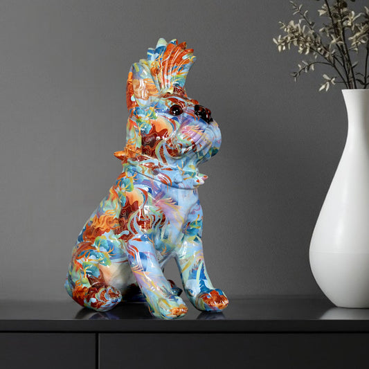 Bunte Bulldogge Dekofigur im Pop Art Design Moderne Hundeskulptur 32 cm Hoch