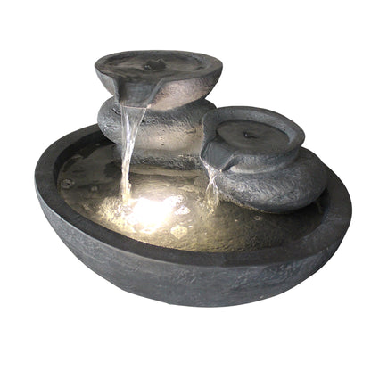 Dekorativer LED Zimmerbrunnen & Gartenbrunnen TP3005 Polyresin Wasserspiel mit warmweißem Licht für Innen & Außen