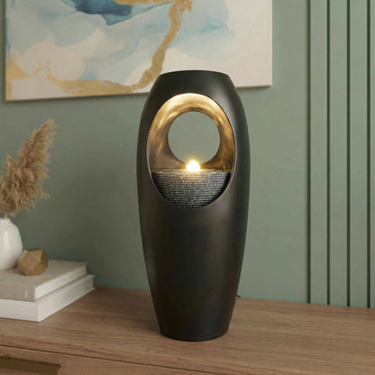 Zimmerbrunnen Blumenvase schwarz BK916 mit LED Beleuchtung Tischbrunnen Vase modern Brunnen Wasserspiel 45 cm