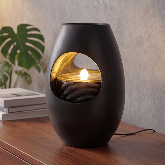 Zimmerbrunnen Blumenvase schwarz BK913 mit LED Beleuchtung Tischbrunnen Vase modern Brunnen Wasserspiel 40 cm