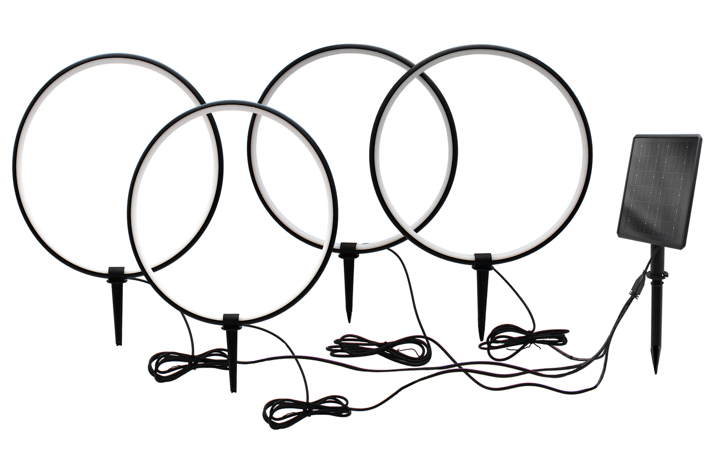 Solar Gartenleuchten LED Solar Gartenstecker modern, Solarleuchte Garten Leuchtringe Design warmweiß, Aluminium