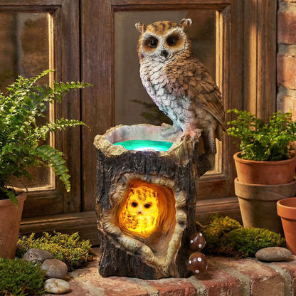Solar Gartenfigur Eule mit Baumstamm 30 cm Solarleuchte detailreich Gartendeko beleuchtet Tierfigur